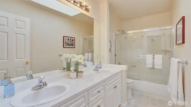 Upstairs hall bath with skylight