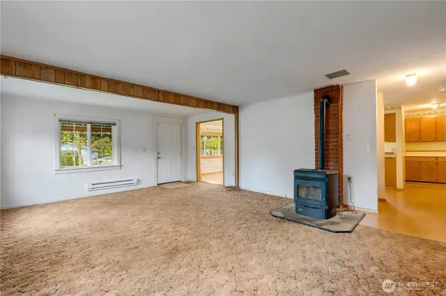 This pellet stove keeps this extra large living room very warm.