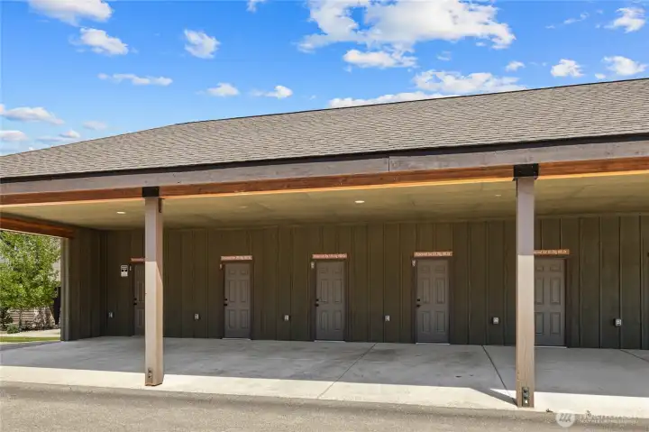 Parking space and lockable storage.