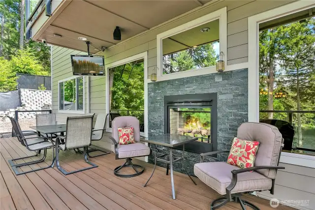 Ooutdoor fireplace, &TV on Trex decking