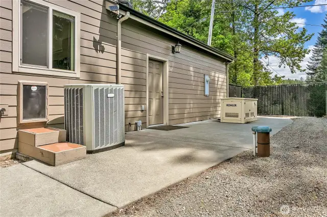 2 dedicated 5 ton heat pump one for each level. 20 KW propane generator with auto transfer switch