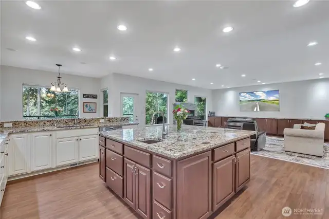 85"x75" granite Island with prep sink and garbage disposal