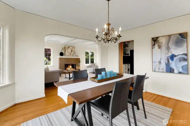 Grand Lead Glass Bay Window in the Formal Dining Room