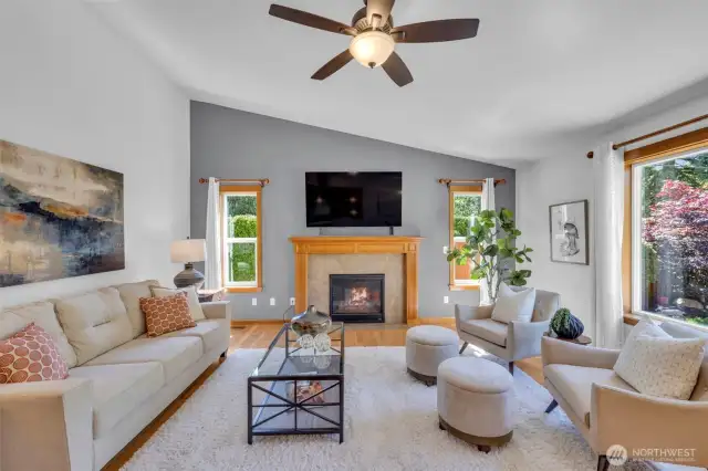 Imagine yourself enjoying an evening in front of this cozy gas fireplace