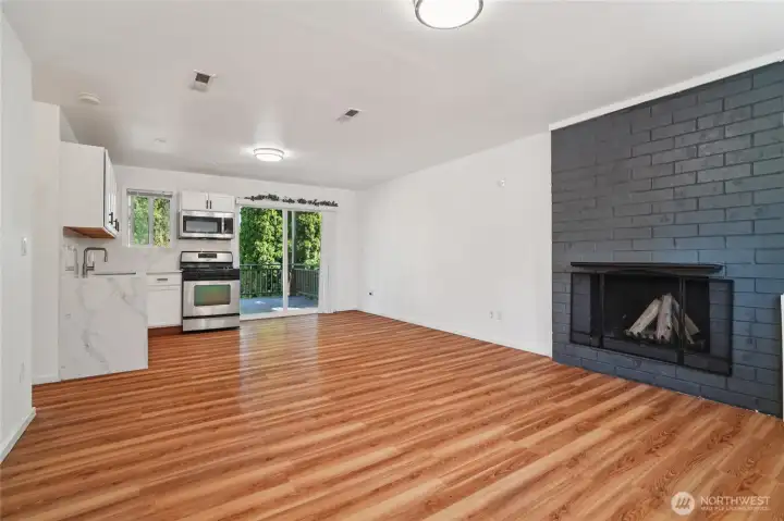 Kitchen downstairs with quartz counters