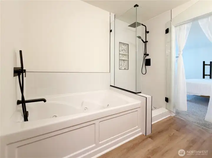 Custom walk-in shower with rain shower