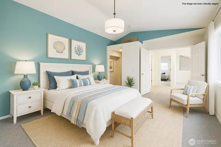 Virtually staged 2nd Primary bedroom on upper level