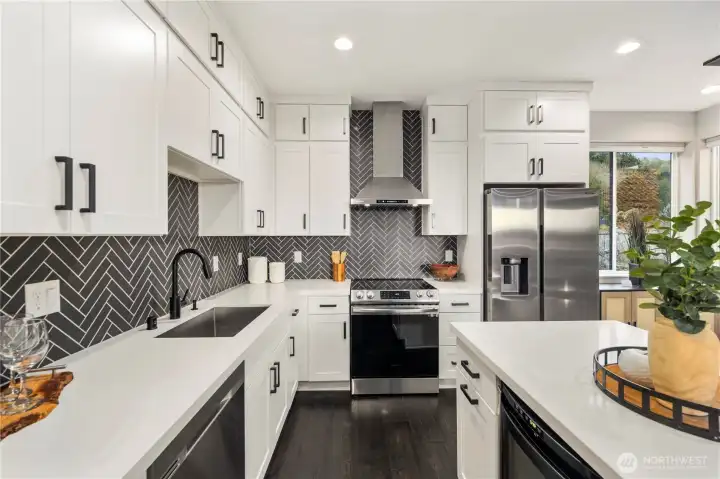 Generous prep and storage space and built-in wine fridge