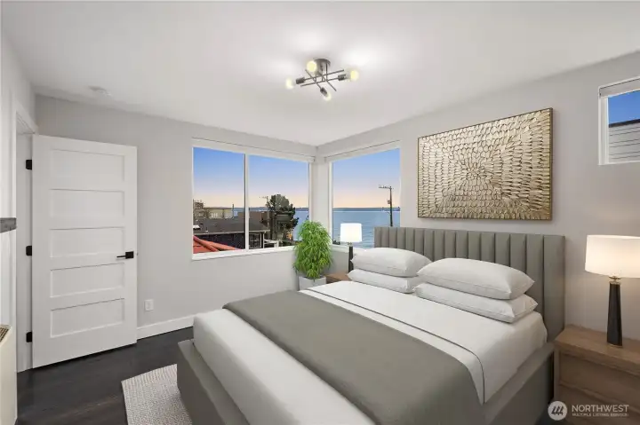 Spacious 2nd bedroom - lots of light through large windows with custom blinds