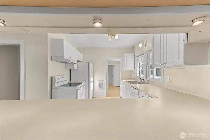 Looking through the kitchen to back of house