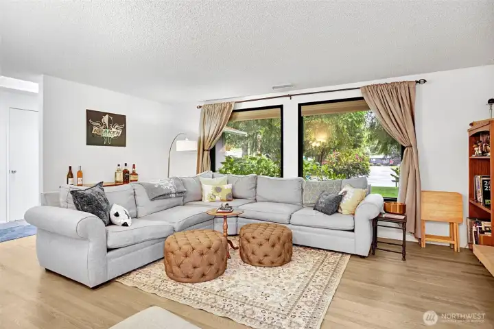 Living room with new red oak hardwood floors