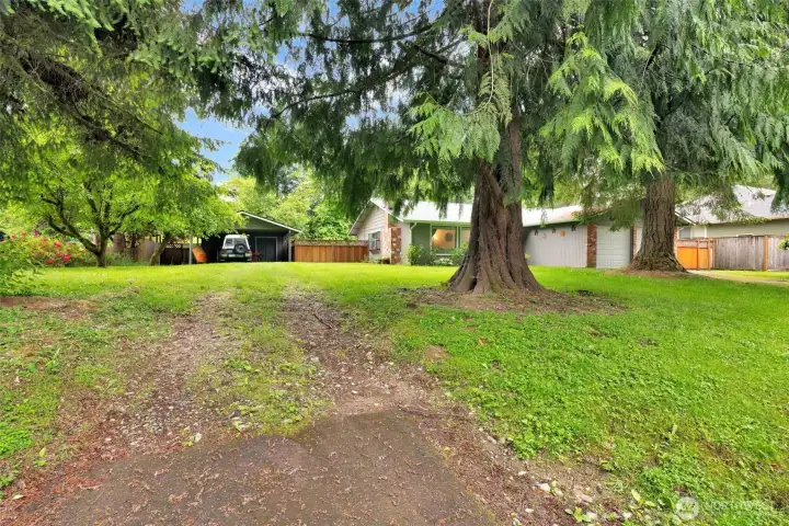 Second driveway to detached shop & carports