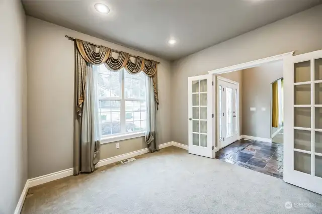 Downstairs den with glass french doors