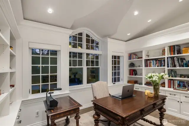 We are just crazy about this office. It is so pretty and graceful with all the custom built-ins and details. Happy to work here day or night! You can't really photograph a paint job, BUT when you come see this house you will see the unmatched quality that turns it from craft to art.