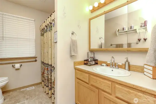 Main bathroom with tub and shower