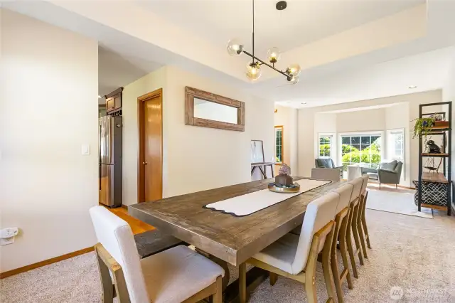 Dinning room with a door to access back yard deck