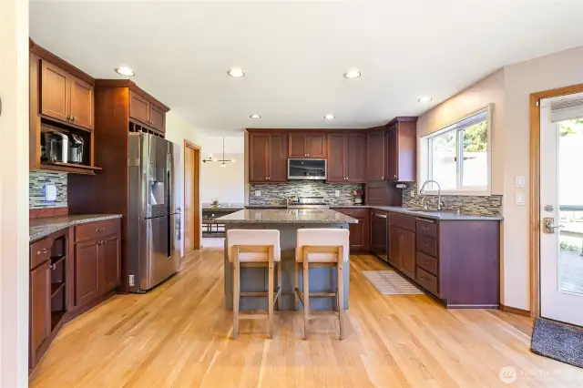 2 barstools add seating and lots of counter space for preparing meals