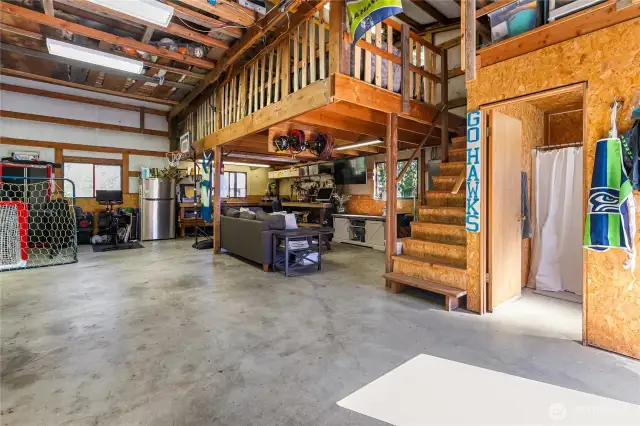 work bench, hang out area to the right in the shop