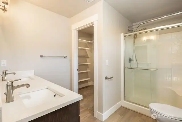 Master bathroom with walk-in closet