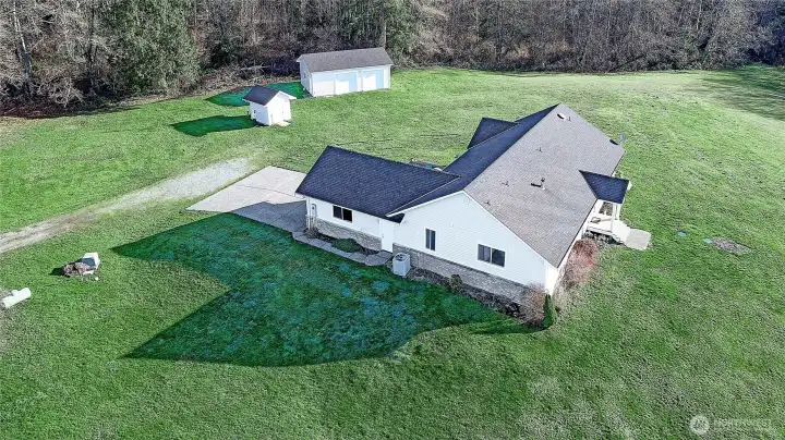 Aerial view facing Southeast.
