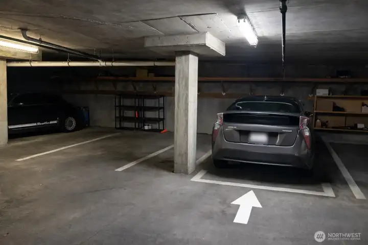 Parking spot #27 in secure garage. Photo has been edited.