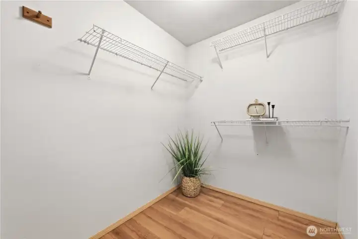 Primary bedroom walk-in closet.