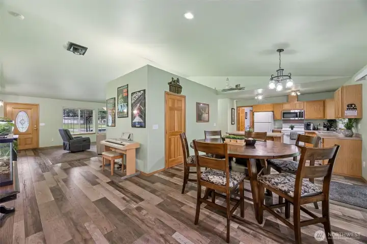 hallway enters into the dining room kitchen area