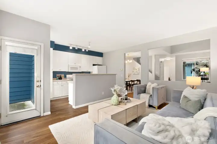 Open great room space with door out to back patio.