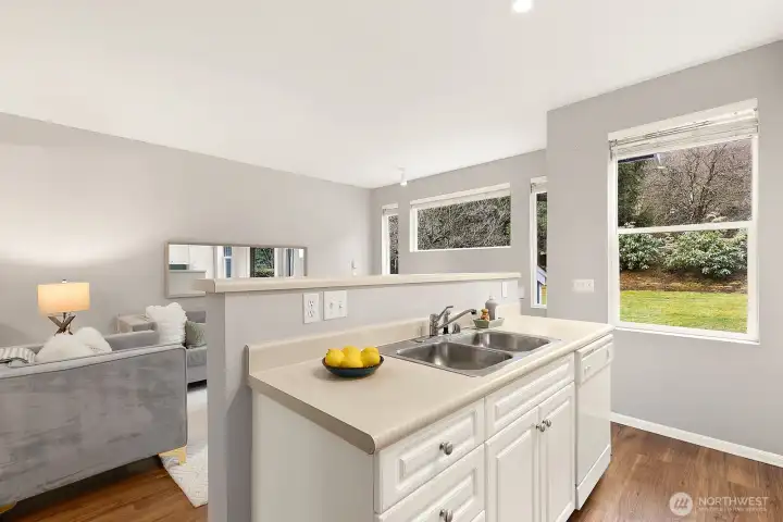 Kitchen & main living area flow seamlessly together.