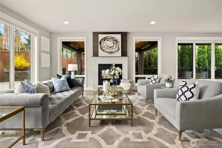 A see-through fireplace for cold weather