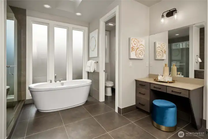 Dedicated makeup space within the primary suite