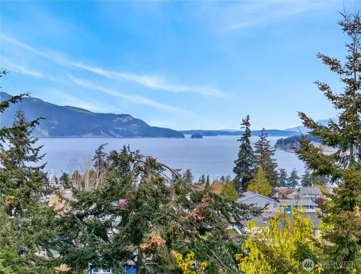 From inside and outside, you see views like this one, where the Guemes Channel meets the Bellingham Channel.  The tiny dot in the middle is Cypress Head, tied by an ithsmus to beautiful Cypress Island.  In the background, more islands such as Sinclair and Lummi.  The Yellow Bluffs of Guemes Island are visible on the right.  Tons of boat traffic goes through here on it's way to and from Anacortes & the San Juan Islands.