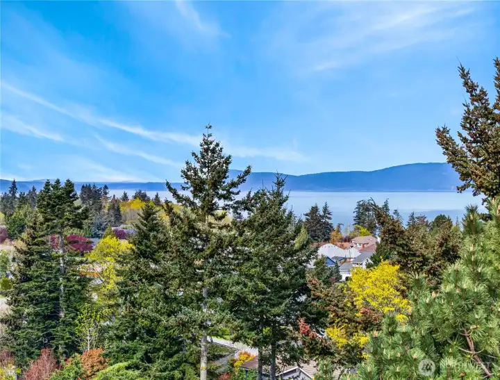 Looking west from the deck down the Guemes Channel towards Cypress & Blakely Islands and the rest of the San Juan archipelago.