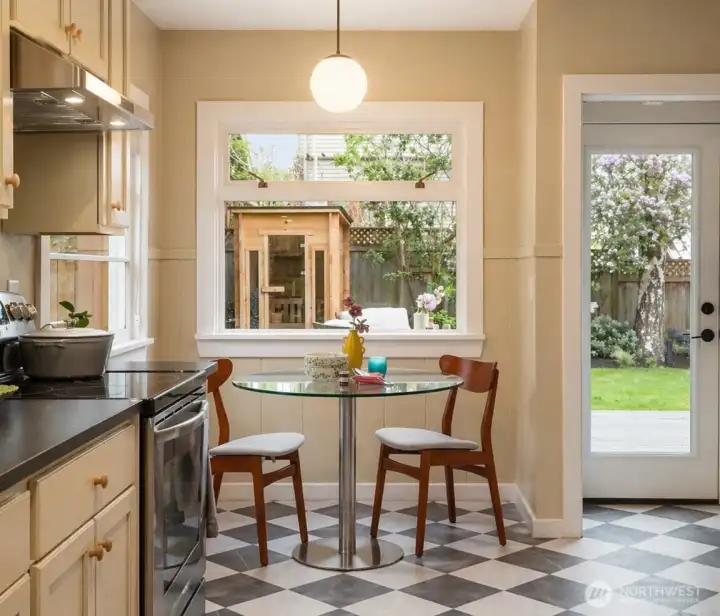 The new garden door brings the outside in. The cozy mud room space is pinterest perfect.
