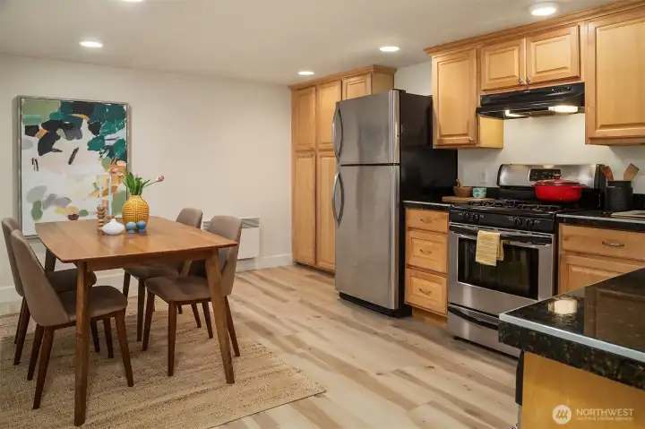 Lower level kitchen and dining. Perfect for multi-generational living or for college kids coming home for the summer.