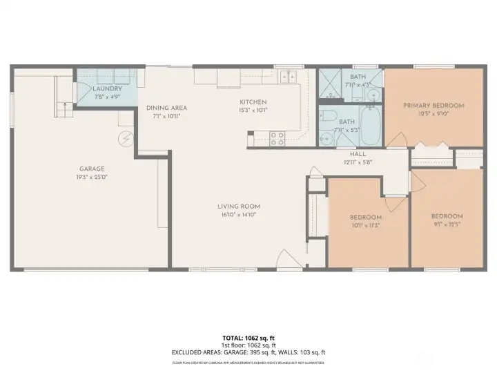 2D floor plan, excluding the space of the walls.
