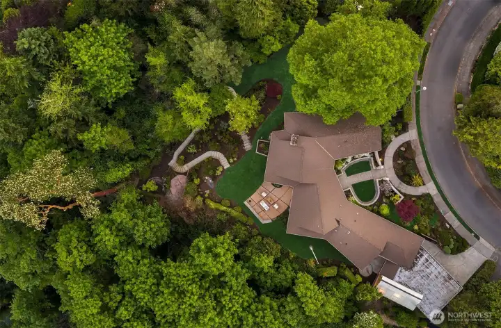 Over-head view of the top part of the property.  The property runs all the way down the the street below NE 36th Street.