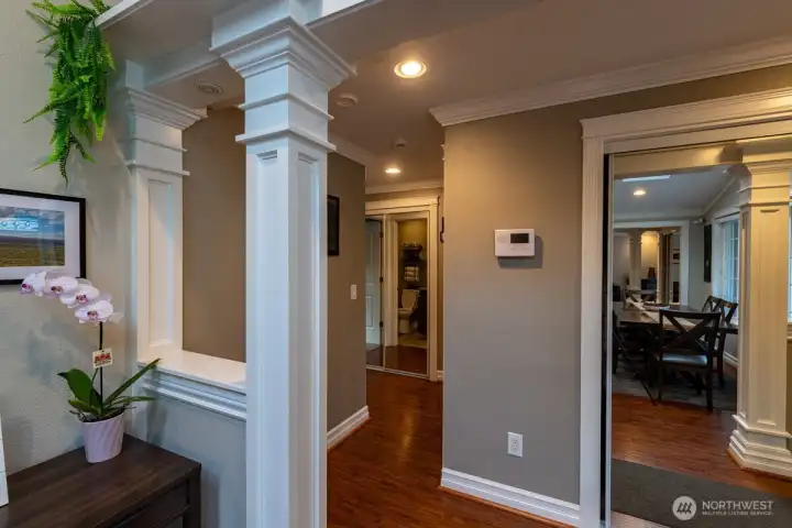 Entry Hall with double door closet. Notice the pillars at entrance. Front door to the right Entry Hall with double door closet. Notice the pillars at entrance. Front door to the right