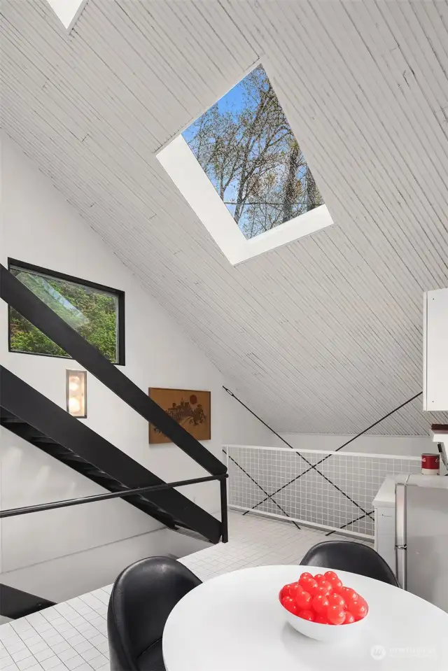 Skylights ensure that the whole house is bright and light, despite being surrounded by woods.