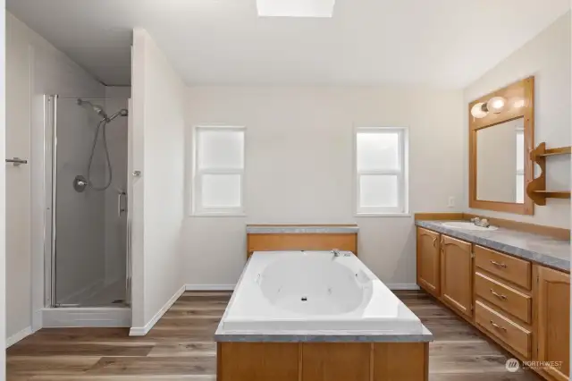 Separate jetted tub & walk in shower!