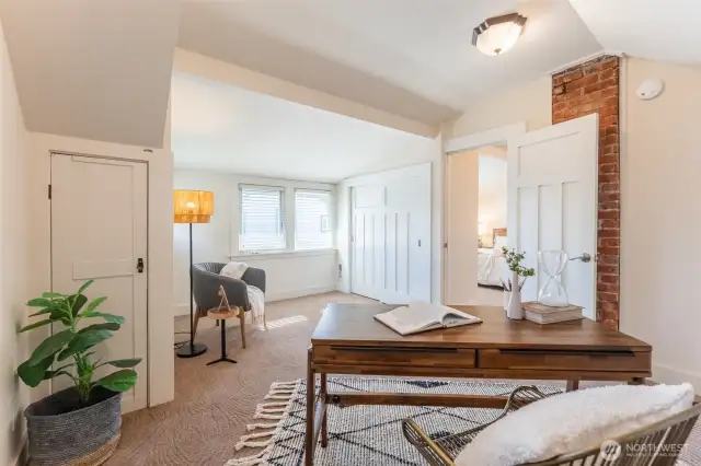 One of two bedroom options upstairs. Use this as a bedroom, office, or dressing room