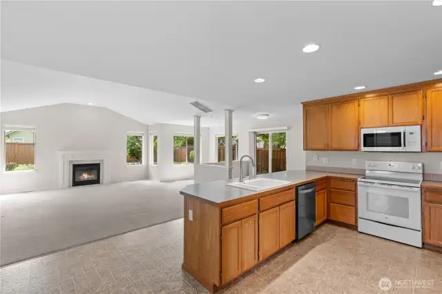 Great Room showing Living, Sitting Room, Breakfast Nook and Kitchen