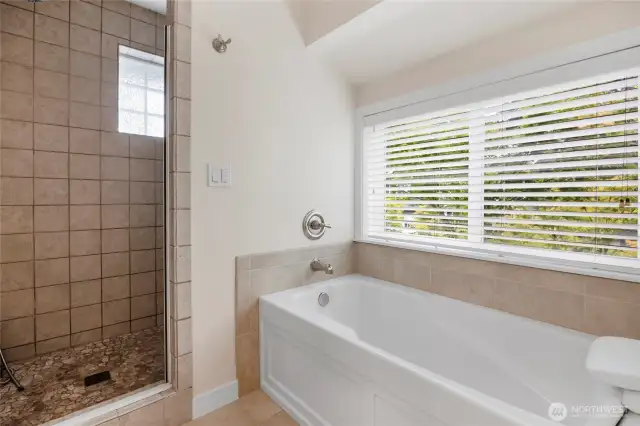 The tub is separate from the shower.