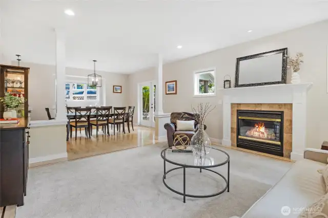 The gas fireplace is a great focal feature of the living room.