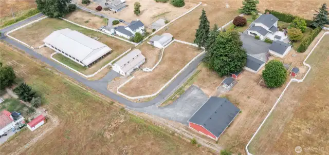 Closeup areal of acreage & all the buildings easily seen in one picture.