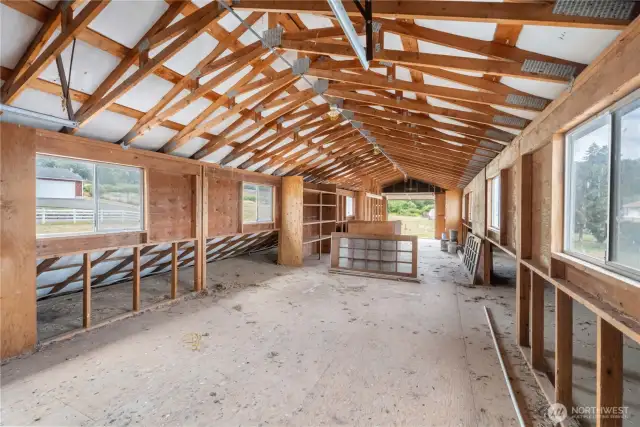 Long upstairs hay storage area of barn