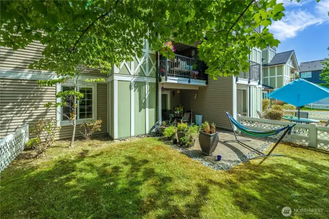 Backyard and covered patio.