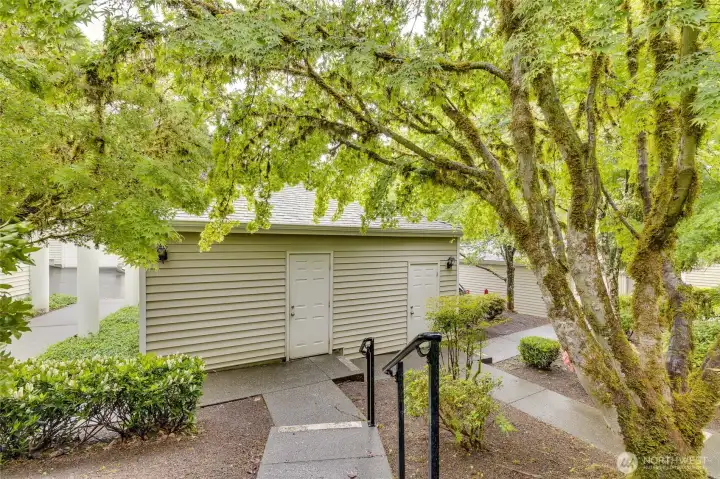 Garage is a few steps away from the front door.