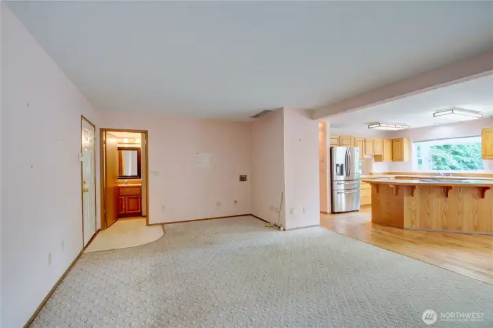 Great room off the kitchen with 1/2 bath Great room off the kitchen with 1/2 bath