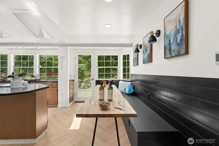 Flex space in the kitchen with doors to another patio Flex space in the kitchen with doors to another patio